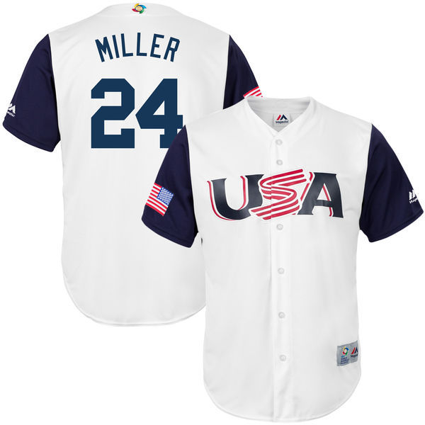 customized Men USA Baseball #24  Andrew Miller White 2017 World Baseball Classic Replica Jersey